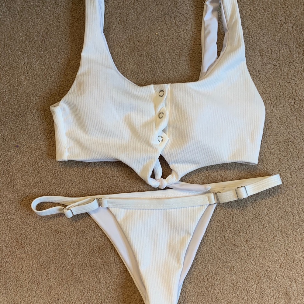 White Ribbed Bikini Set!